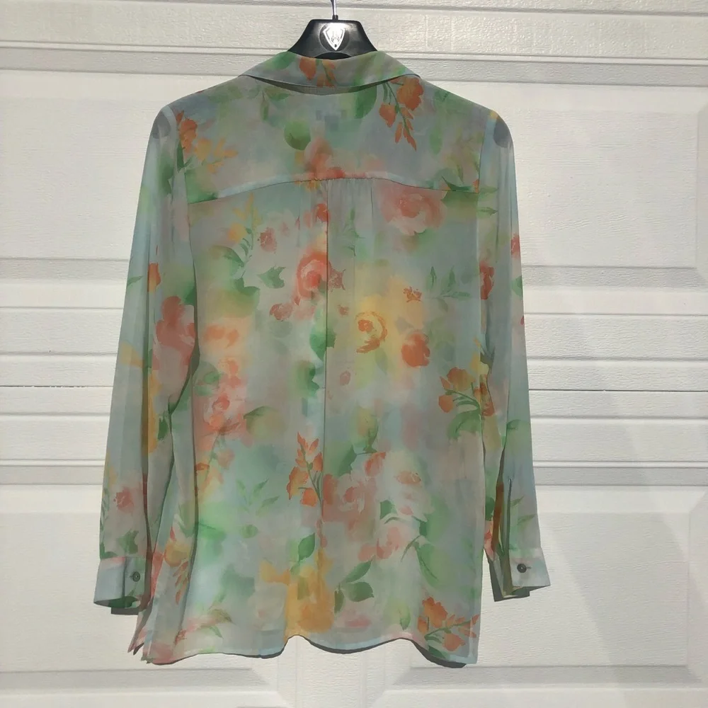 J. Jill Sheer Floral Pastel  Business Casual Blouse - Picture 6 of 7